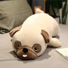 Hund gosedjur i mopsform som sovkudde och plyschkudde i kawaii-stil, 50–60 cm