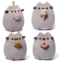 Pusheen katt och enhörning gosedjur i kawaii-stil med munk, glass- och pizzamotiv