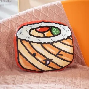 Dekorativ 3D-plyschkudde i japansk tecknad stil med onigiri, sushi och mjölkmotiv