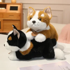 Corgi gosedjur som sittande hundkudde och dekorativ plyschkudde i tecknad stil