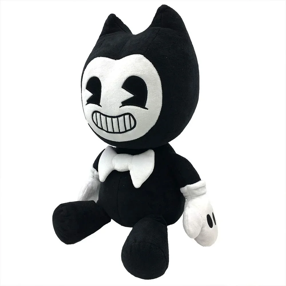 Bendy gosedjur, Dark tecknad style, hund motiv machine mörk 29 En svart plyschfigur med ljust ansikte och brett leende visas stående mot vit bakgrund.