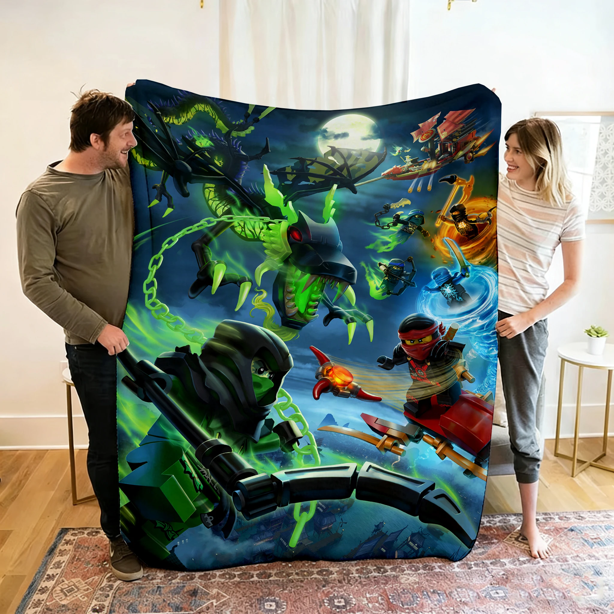 Filt med Ninjago-figurer i tecknad stil för soffa, vila och resor, 100–220 cm 14 Filt med Ninjago-figurer i tecknad stil för soffa, vila och resor, 100–220 cm - Bild 14