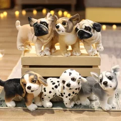 Hund gosedjur, Small och Stuffed, realistisk valpdesign mops chihuahua, 18 cm