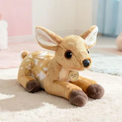 Hjort gosedjur, tecknad style och söt, mjukt fawn fawnfigur naturinspirerad, 25 cm