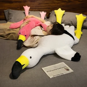 Flamingo gosedjur, luden plyschkudde med ryggstöd i rosa eller vitt, 70–180 cm