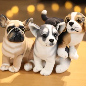 Hund gosedjur, Small och Stuffed, realistisk valpdesign mops chihuahua, 18 cm