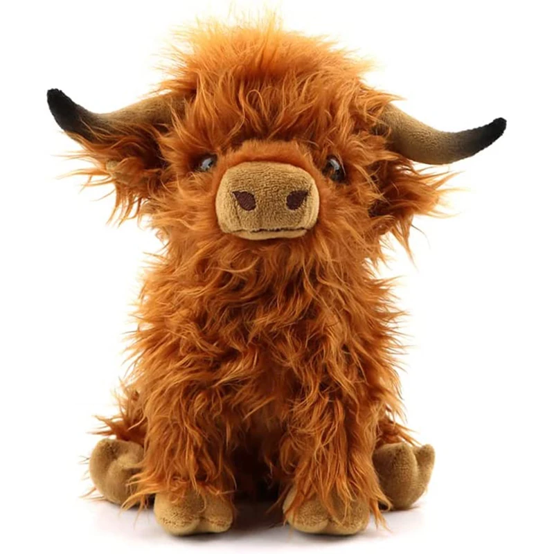 Ko gosedjur som kokudde och plyschkudde i kawaii-stil, mjuk och naturtrogen 25 Framifrån syns kons ansikte, ljusa mule och mörka hornspetsar.