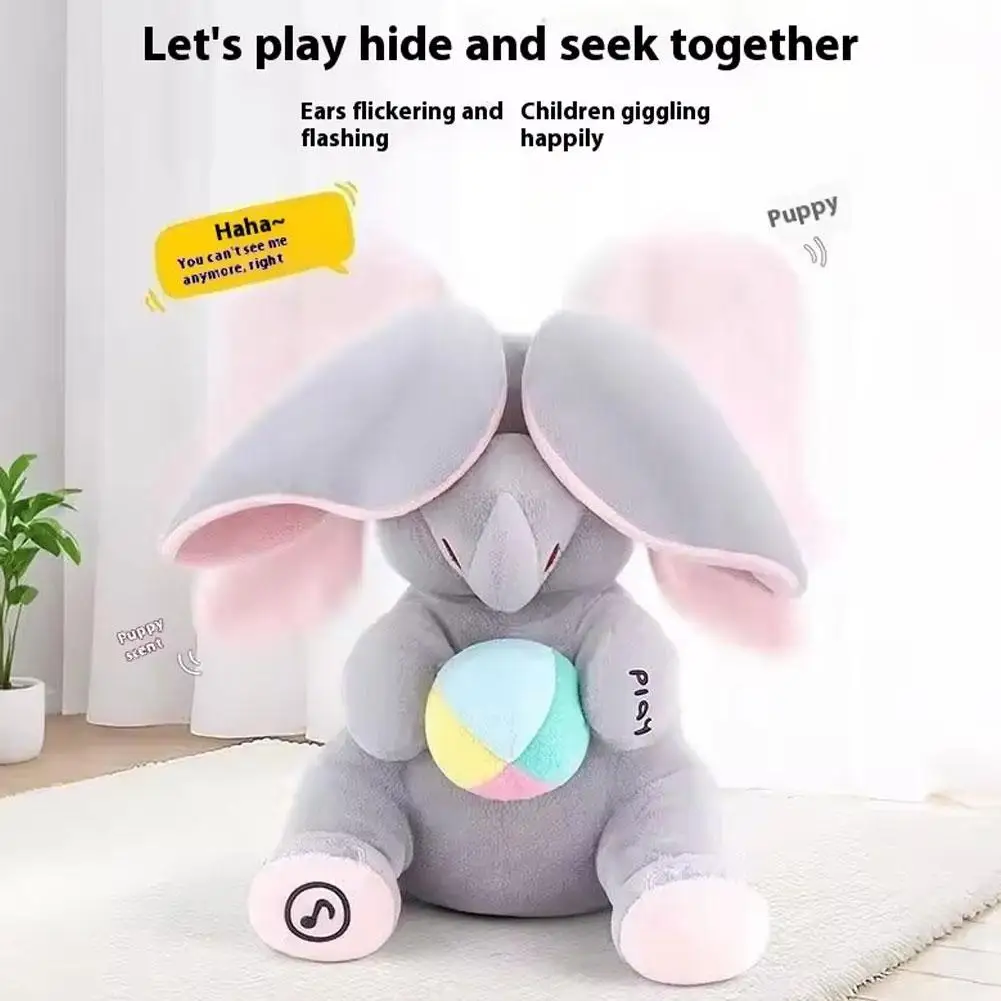 Elefant gosedjur med fladdrande öron och kurragömmalek, som spelar glada sånger 4 Elefant gosedjur med fladdrande öron och kurragömmalek, som spelar glada sånger - Bild 4