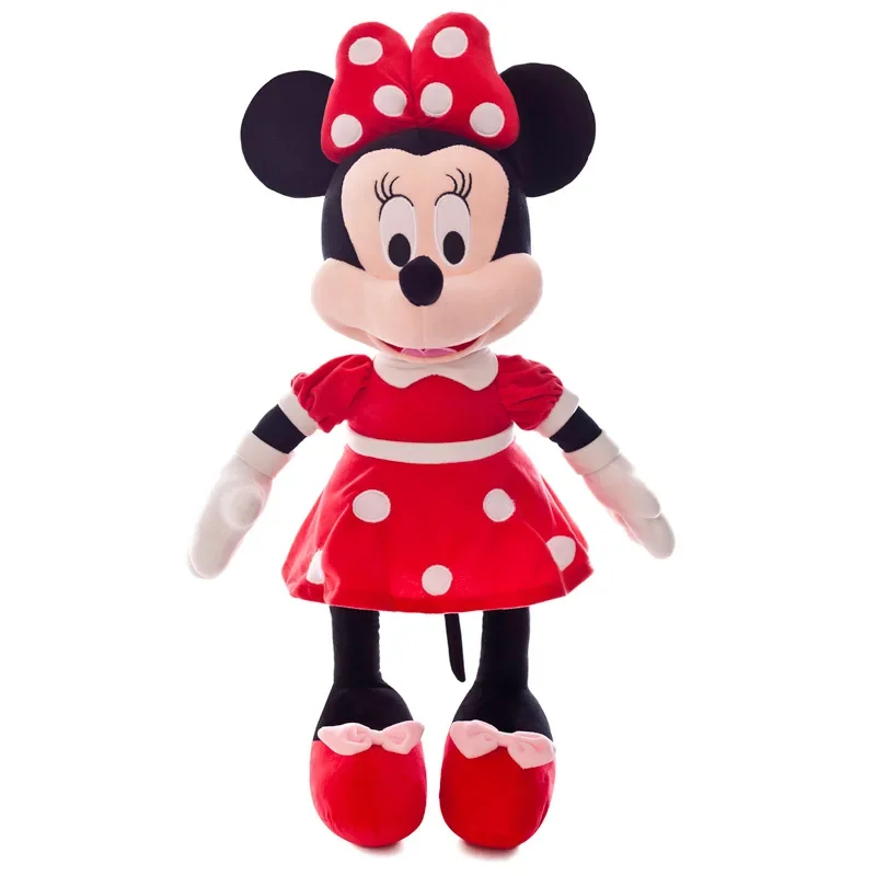 Mjuka musgosedjur med karaktärerna Mickey Mouse och Minnie Mouse i storlek, 50–100 cm 25 Muskaraktär i röd klänning med rosett och ljusa detaljer.
