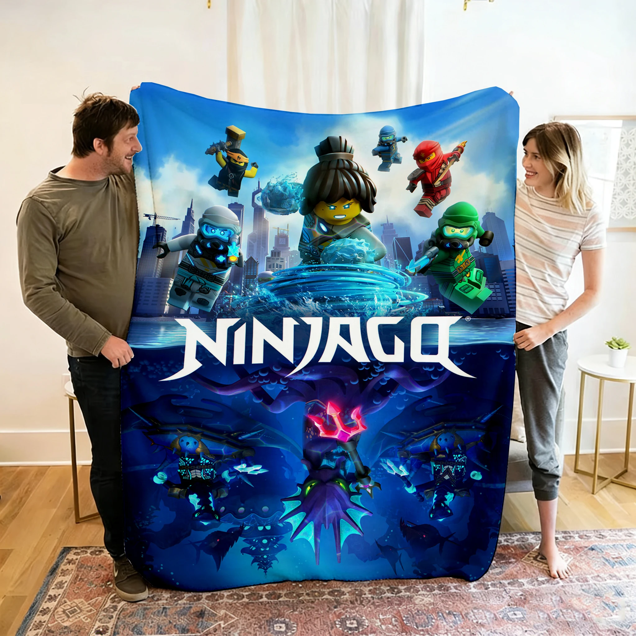 Filt med Ninjago-figurer i tecknad stil för soffa, vila och resor, 100–220 cm 23 Filt med Ninjago-figurer i tecknad stil för soffa, vila och resor, 100–220 cm - Bild 23