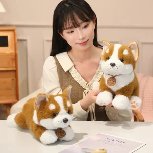 Corgi gosedjur som sittande hundkudde och dekorativ plyschkudde i tecknad stil