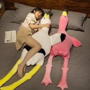 Flamingo gosedjur, luden plyschkudde med ryggstöd i rosa eller vitt, 70–180 cm
