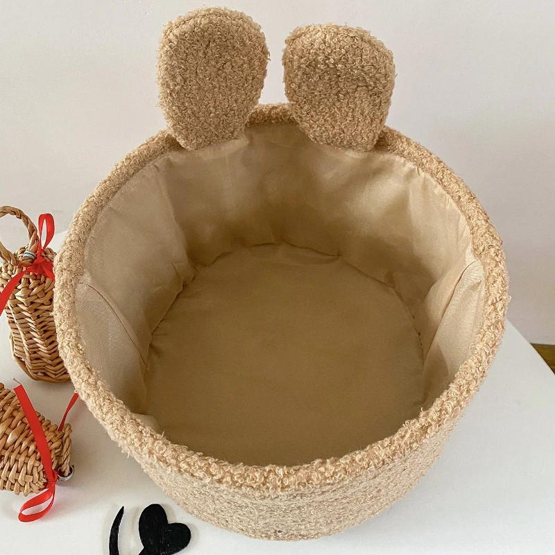 Kaninöron på en rymlig förvaringskorg med broderat ansikte för leksaker och småsaker 4 Kaninöron på en rymlig förvaringskorg med broderat ansikte för leksaker och småsaker - Bild 4