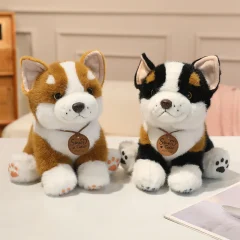 Corgi gosedjur som sittande hundkudde och dekorativ plyschkudde i tecknad stil