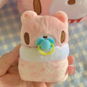 Rosa björngosedjur som ryggsäckshänge, med napp, kawaii- och blodtörstig stil, 10 cm