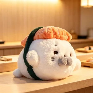 Säl gosedjur på, mjukt kramdjur med söt och lekfull design av lax-sushi, 18 cm 11 Säl gosedjur på, mjukt kramdjur med söt och lekfull design av lax-sushi, 18 cm