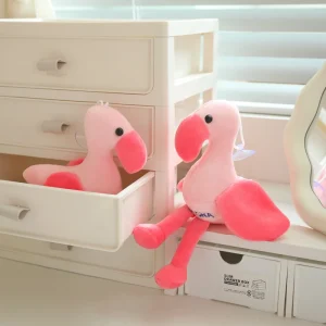 Flamingo gosedjur i rosa kawaii-stil, mjuk fågelfigur med sött uttryck, 15–25 cm