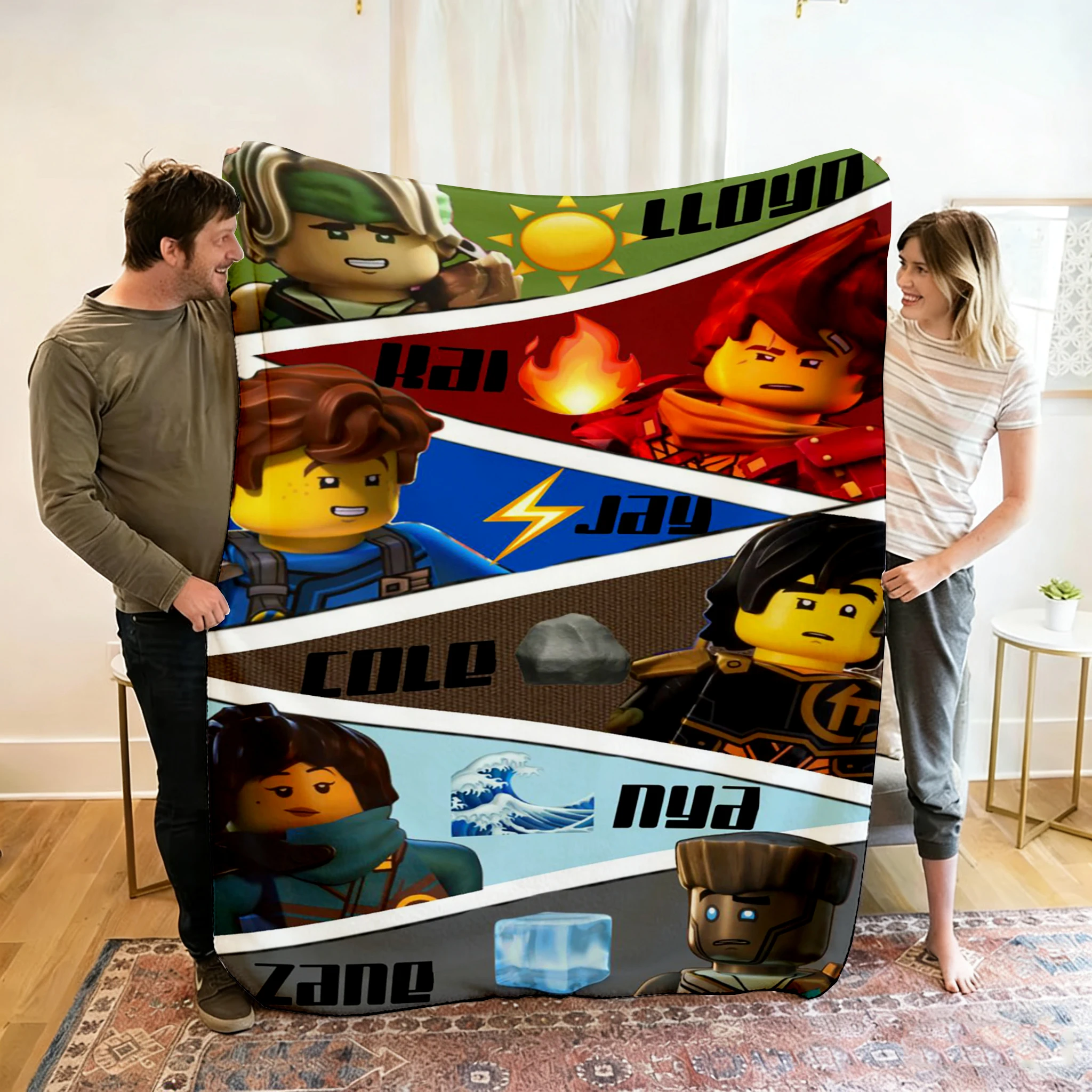 Filt med Ninjago-figurer i tecknad stil för soffa, vila och resor, 100–220 cm 20 Filt med Ninjago-figurer i tecknad stil för soffa, vila och resor, 100–220 cm - Bild 20