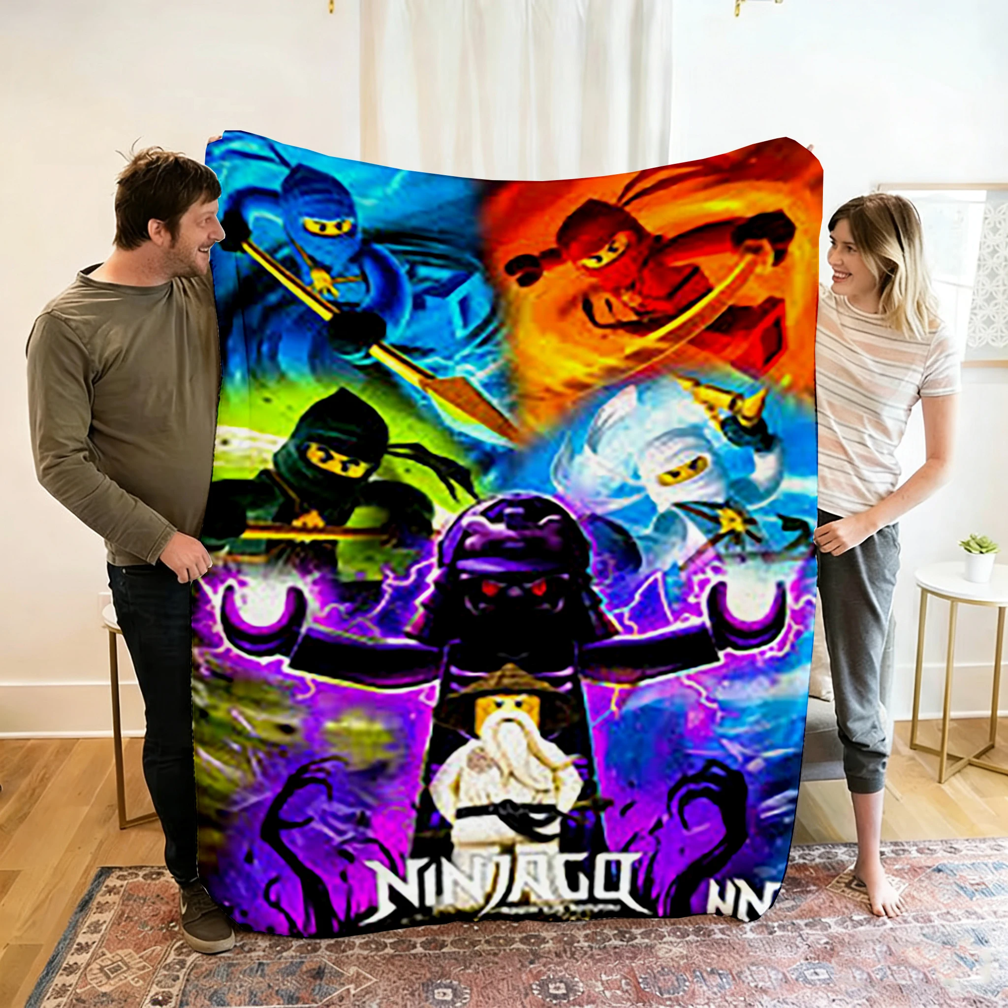 Filt med Ninjago-figurer i tecknad stil för soffa, vila och resor, 100–220 cm 24 Filt med Ninjago-figurer i tecknad stil för soffa, vila och resor, 100–220 cm - Bild 24